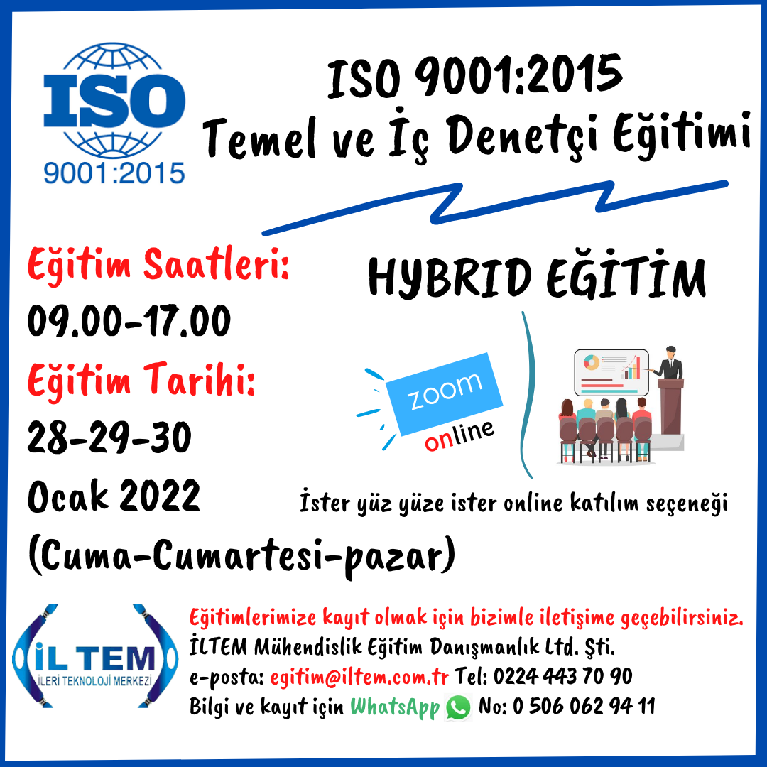 ISO 9001:2015 TEMEL ve İÇ DENETÇİ EĞİTİMİ 28 OCAK 2022