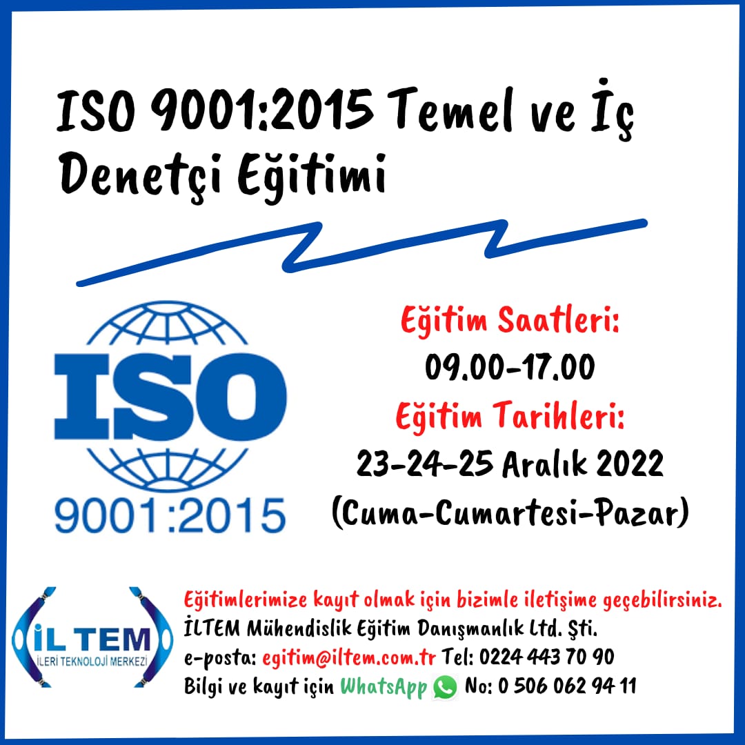 ISO 9001:2015 TEMEL ve  DENET ETM 23 ARALIK 2022 STANBUL